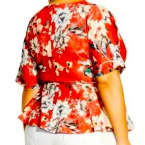 City Chic Womens Red Twist Front Floral Print Top